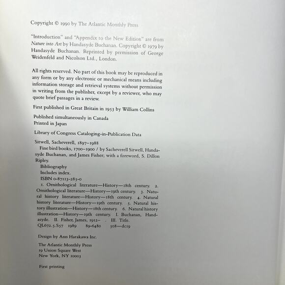 Fine Bird Books 1700-1900 by Sacheverell Sitwell Atlantic Monthly hardcover book - Picture 3 of 13